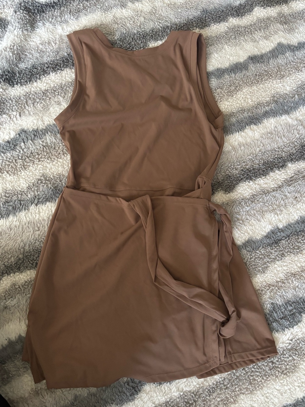 Sleeveless Wrap Skirt Dress in Mauve Brown - Picture 2 of 5